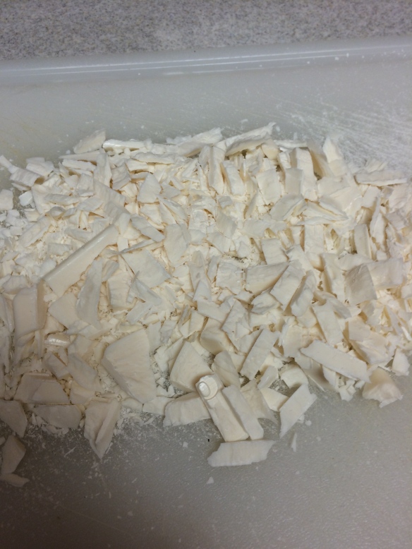 Soap crumbles ready to mate with water.